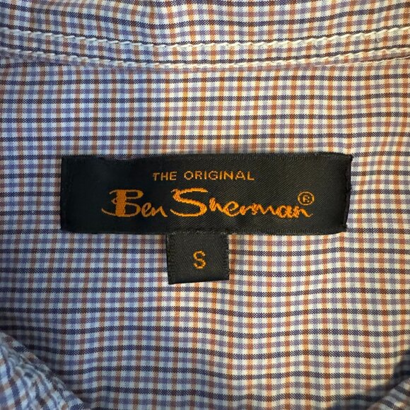 Ben Sherman Orange & Blue Check Western-Style Button-Up Shirt, Size Small - Picture 4 of 9